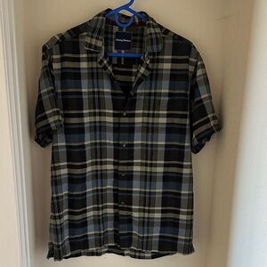 Tommy Bahama Black and Blue Plaid Short-Sleeve Button-Down Shirt
